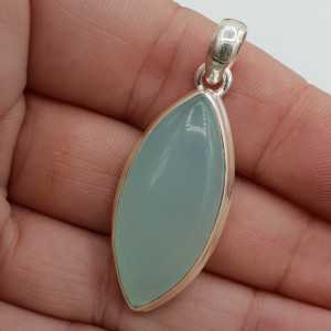 Silver pendant set with marquise cabochon aqua Chalcedony