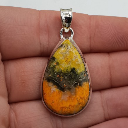 Zilveren edelsteenhanger druppelvormige cabochon Eclipse steen