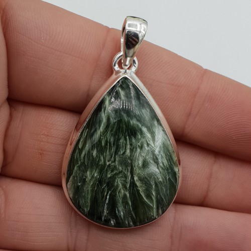 Zilveren hanger druppelvormige cabochon Seraphiniet