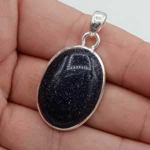 Silver pendant with oval cabochon blue Goudsteen