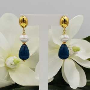 Gold plated earrings with Quartzite and Pearl