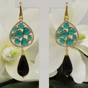 Gold plated earrings with Smokey Topaz and green cats eye