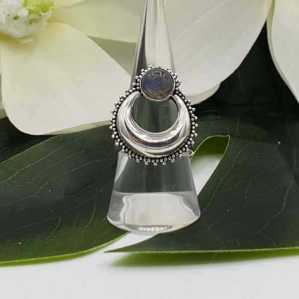 Silver half-moon ring set with round Labradorite