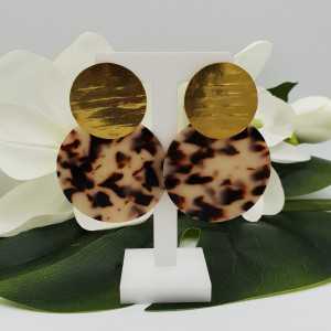 Gold plated earrings with large round resin pendant