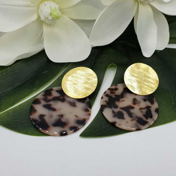 Gold plated earrings with large round resin pendant