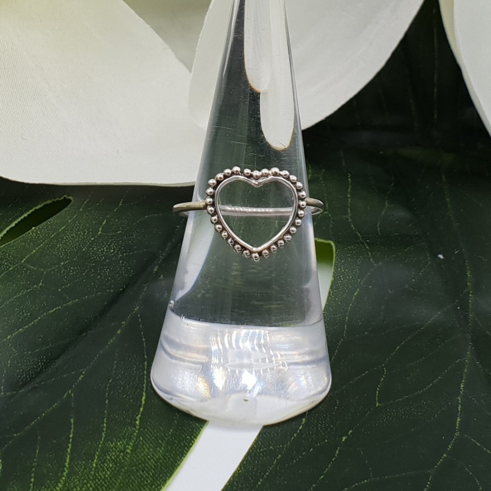 Silver open heart ring