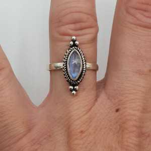 Silver ring set with marquise rainbow Moonstone
