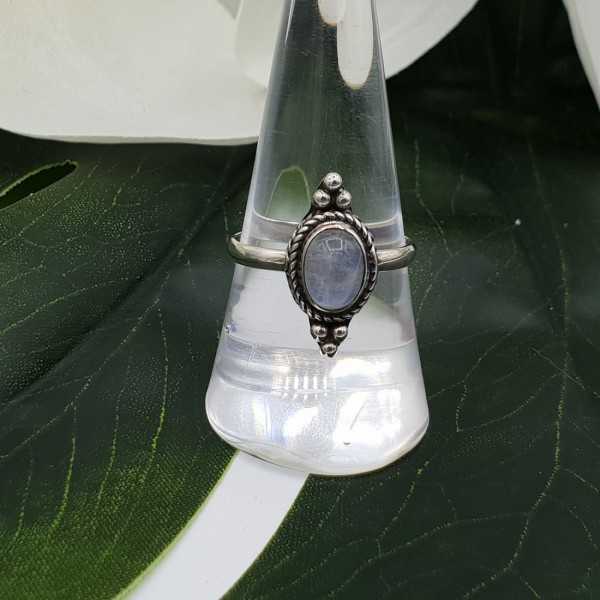 Silver ring with oval cabochon rainbow Moonstone