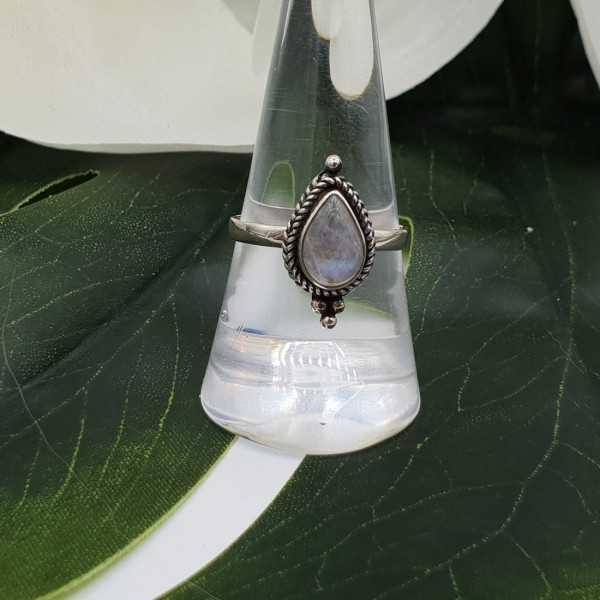 Silver ring set with teardrop Moonstone