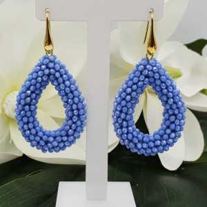 Gold plated blackberry glassberry earrings open drop light blue crystal