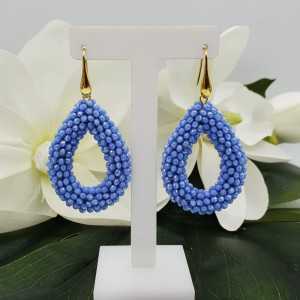 Gold plated blackberry glassberry earrings open drop light blue crystal