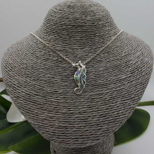Silver pendant seahorse with Abalone shell