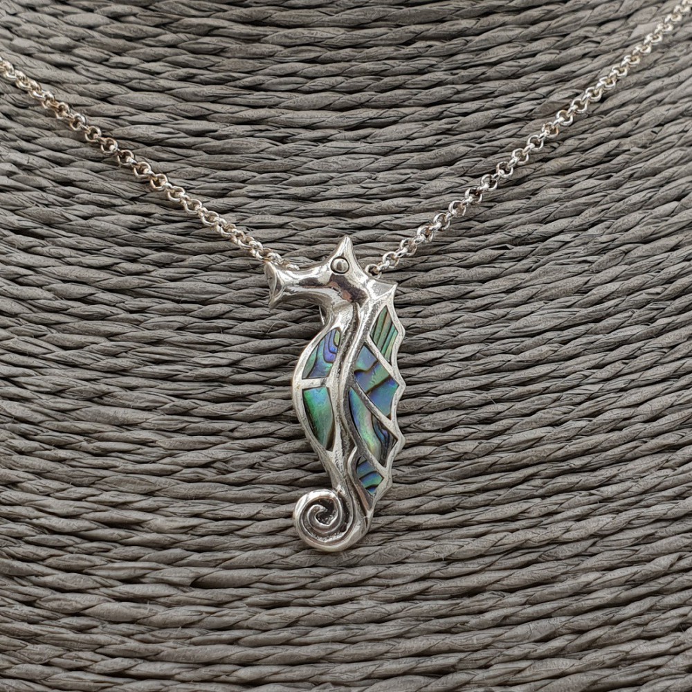 Silver pendant seahorse with Abalone shell