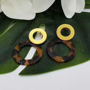 Gold plated earrings with open resin ring