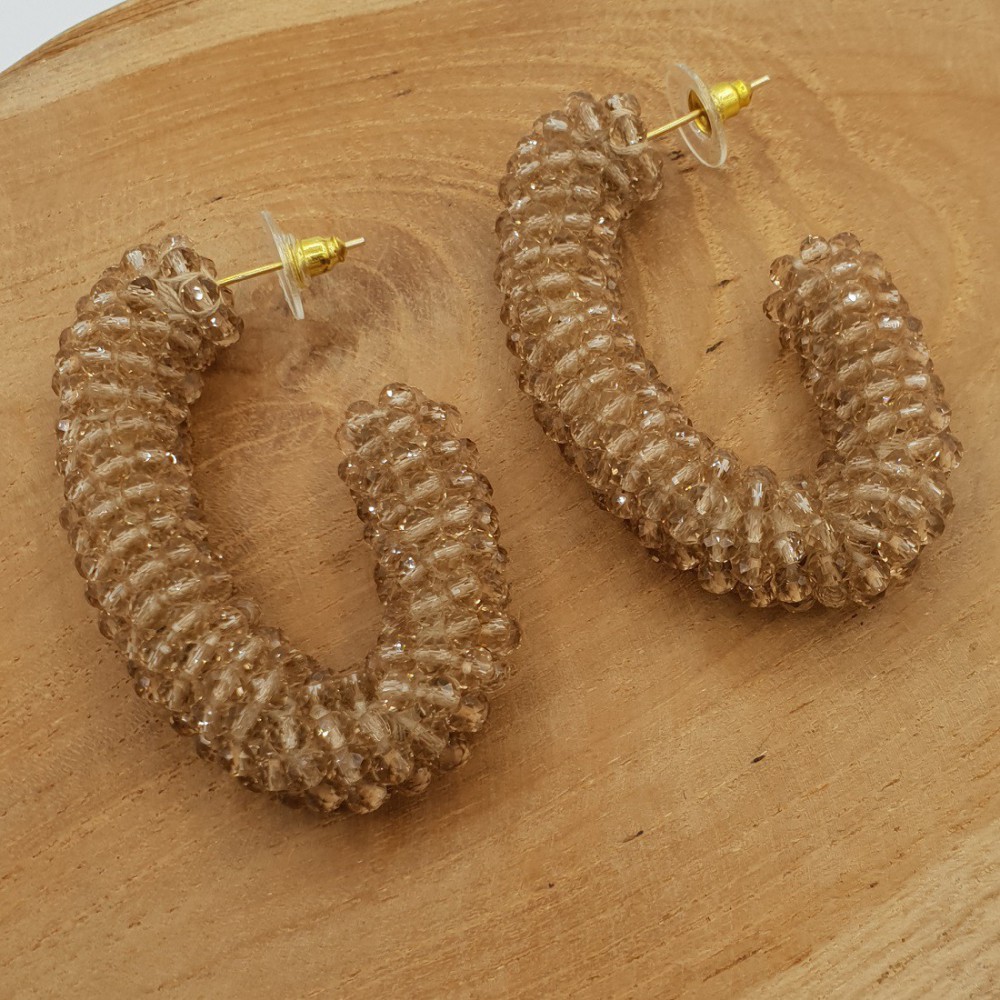 Glassberry creoles with champagne colored crystals large