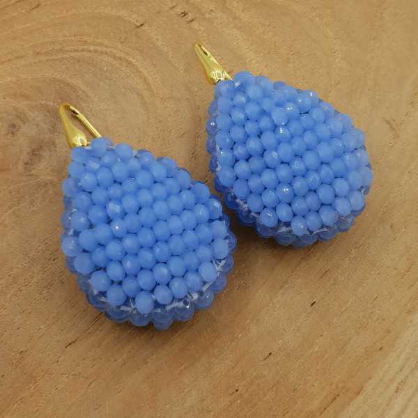 Gold plated blackberry glassberry earrings flat drop blue crystals