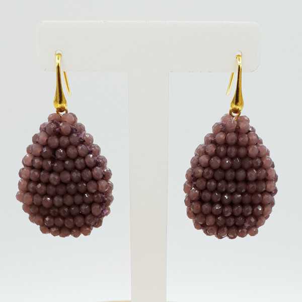 Gold plated blackberry glassberry earrings flat drop purple crystals