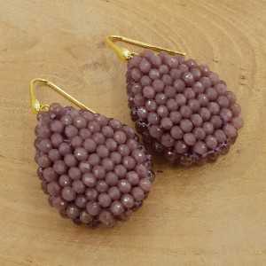 Goud vergulde braam glassberry oorbellen platte druppel paarse kristallen
