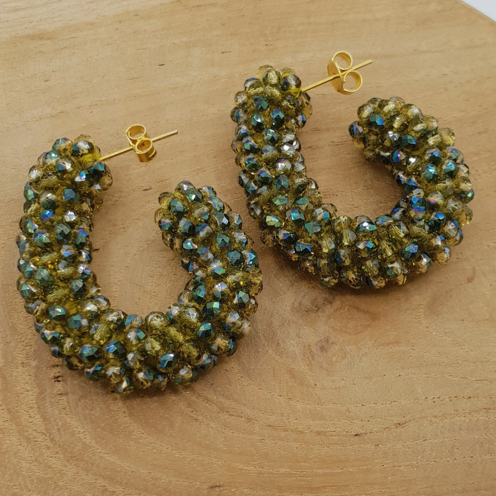 Glassberry creoles with sparkle green crystals