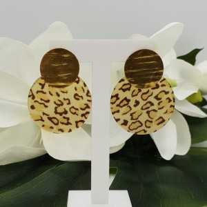Vergoldete Ohrringe mit Runden leopard print Harz
