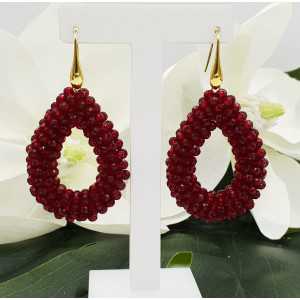 Gold plated blackberry glassberry earrings open drop garnet red crystals