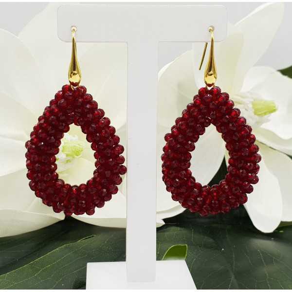 Gold plated blackberry glassberry earrings open drop garnet red crystals