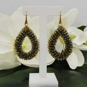 Gold plated blackberry glassberry earrings with open drop green crystals