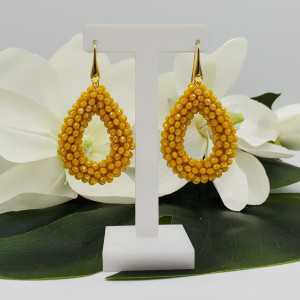 Gold plated blackberry glassberry earrings open drop yellow crystals