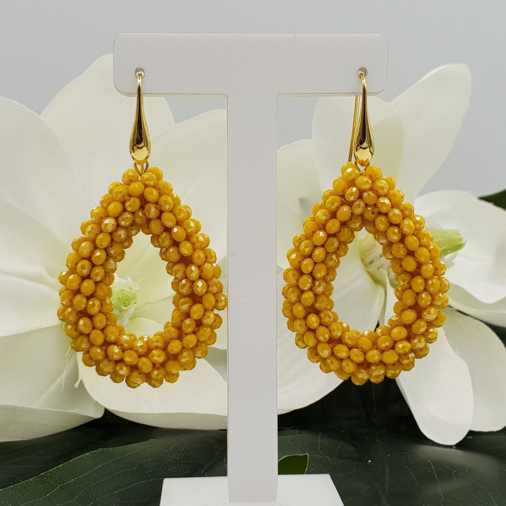 Gold plated blackberry glassberry earrings open drop yellow crystals