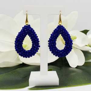 Gold plated blackberry glassberry earrings with open drop blue crystals