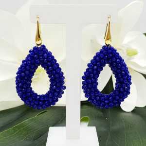 Gold plated blackberry glassberry earrings with open drop blue crystals