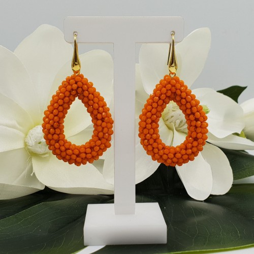 Vergulde braam glassberry oorbellen met open druppel oranje kristallen