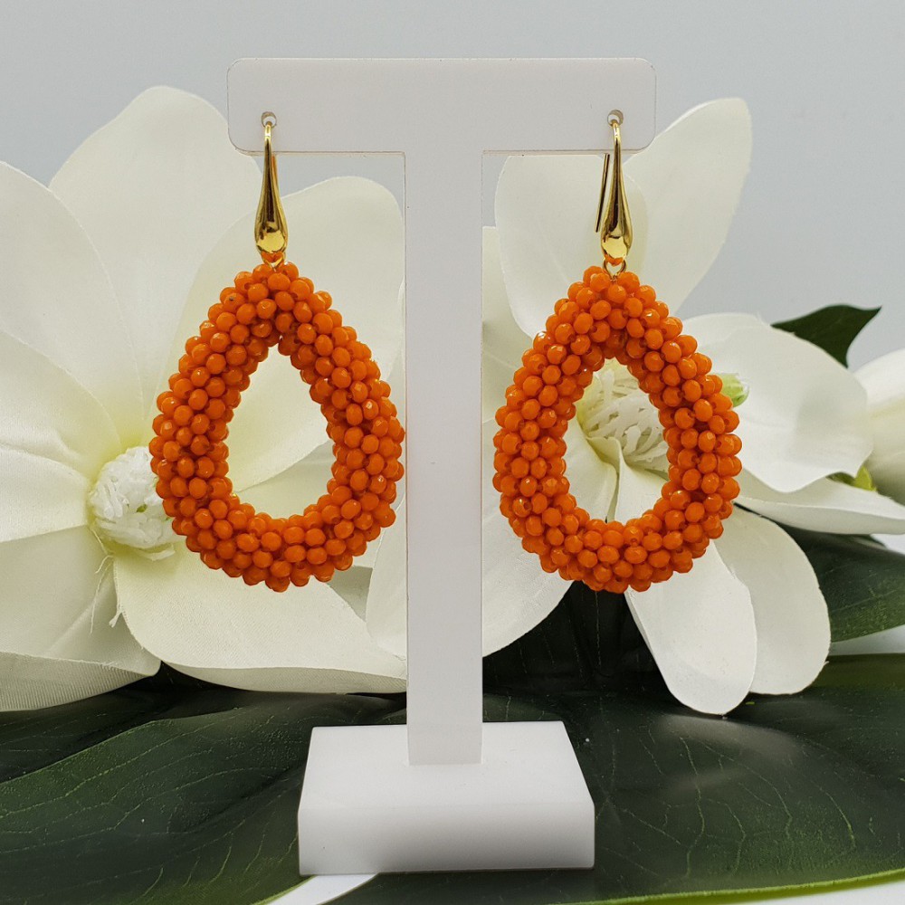 Gold plated blackberry glassberry earrings with open drop orange crystals