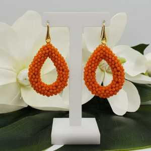 Gold plated blackberry glassberry earrings with open drop orange crystals