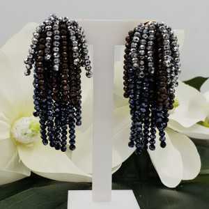 Gold plated waterfall tassel earrings black and silver