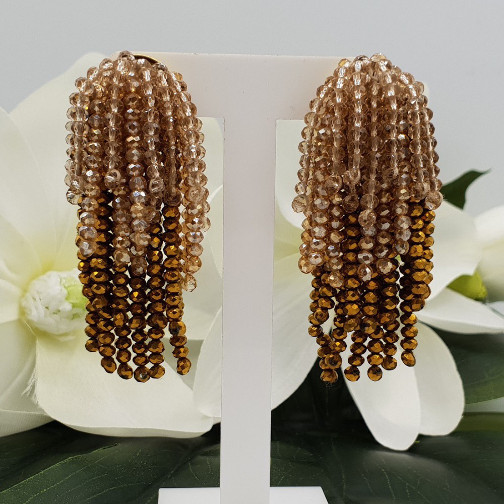 Gold plated waterfall tassel earrings gold champagne