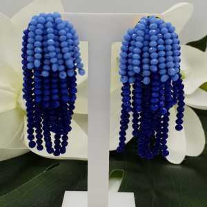 Gold plated waterfall tassel earrings blue