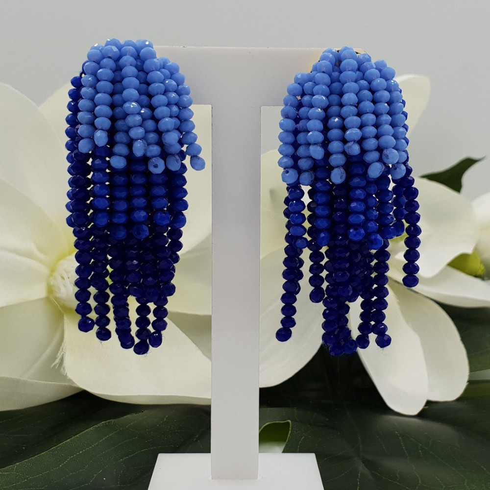 Gold plated waterfall tassel earrings blue