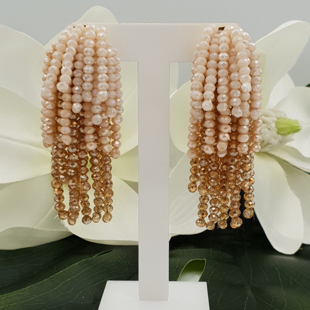 Goud vergulde waterval tassel oorbellen creme