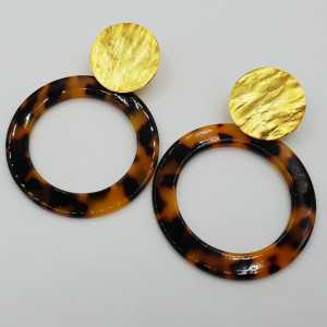 Vergoldete Ohrringe mit offenen Runde Schildkröte Harz-Anhänger
