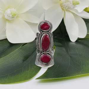 Silver ring set with three Rubies 16 mm