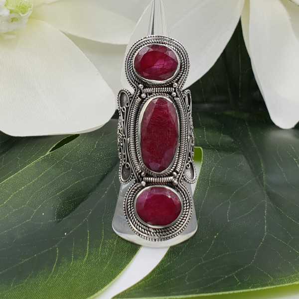 Silver ring set with three Rubies 16 mm
