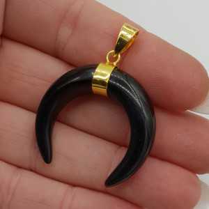 Gold plated moon / horn pendant black Onyx