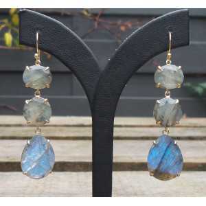 Gold plated earrings set with faceted Labradorite