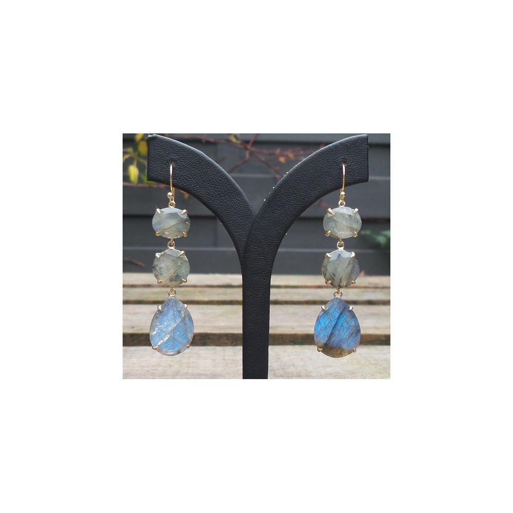 Gold plated earrings set with faceted Labradorite