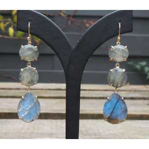 Gold plated earrings set with faceted Labradorite