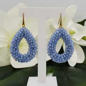 Gold plated glassberry blackberry earrings open drop light blue crystal