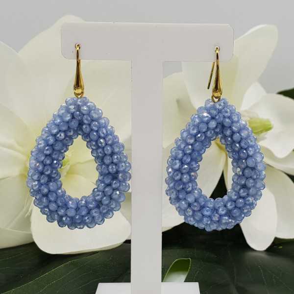 Gold plated glassberry blackberry earrings open drop light blue crystal