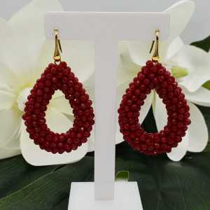 Gold plated glassberry blackberry earrings open drop red crystals