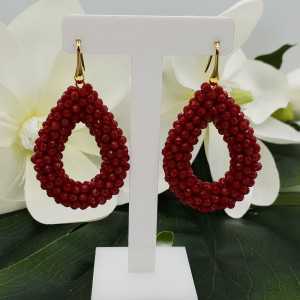 Gold plated glassberry blackberry earrings open drop red crystals